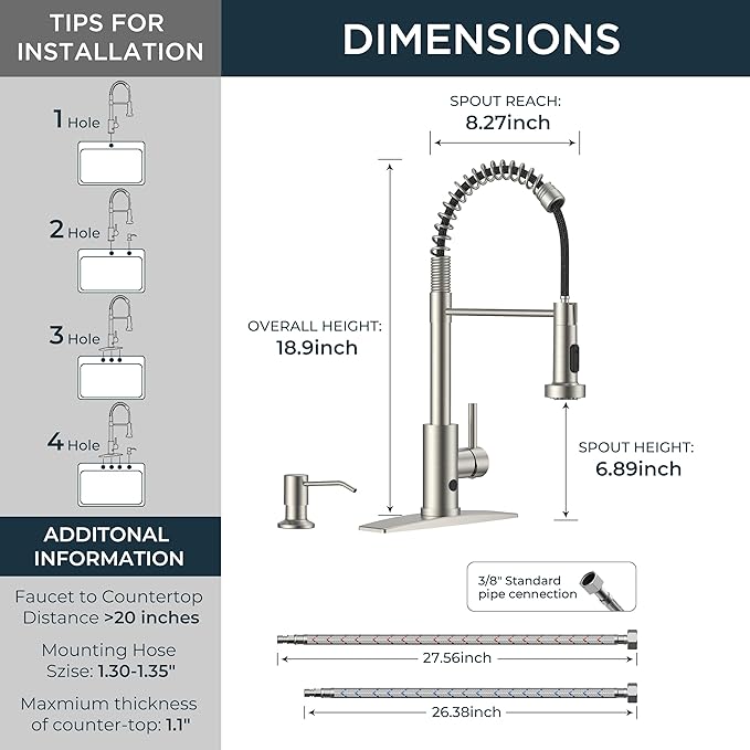FORIOUS Touchless Kitchen Faucet with Soap Dispenser, Brushed Nickel | Single Handle Stainless Steel, Smart Hands-Free Sink Faucet with Pull Down Sprayer for Camper Rv Bar, Motion Sensor Activated