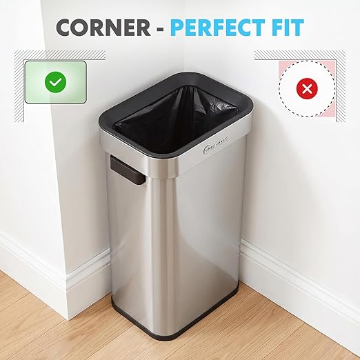 Simpli-Magic 18.5 Gallon (70L) Open Top Trash Can – Rectangular Commercial Trash Can – Smudge-Resistant, Easy to Clean, Non-Skid Base, Brushed Stainless Steel