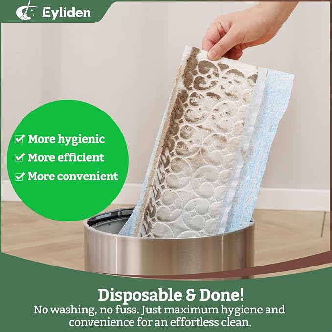Eyliden Large Sweeper Mop, 16.5" Wide - Lock Tight Design No Lost Pads - 34 Disposable Dry & Wet Cloths, 58" Adjustable Handle, Dust Mops for Pet Hair, Hardwood Floors, Universal Refills