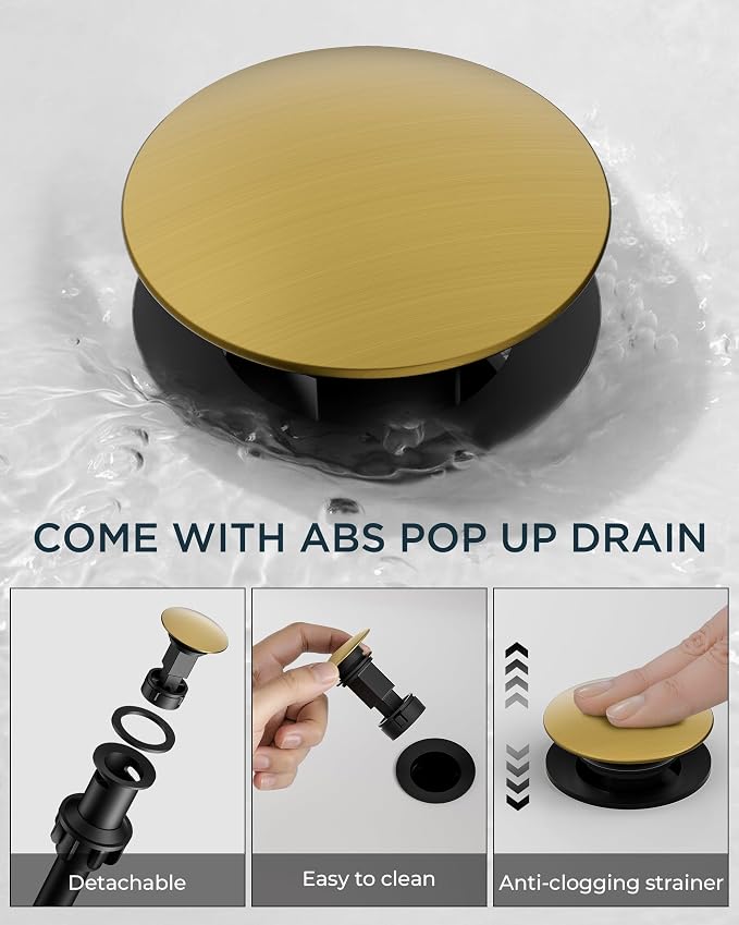 FORIOUS Brushed Gold Bathroom Faucet 3 Hole, 2 Handle 8 Inch Widespread Gold Sink Faucet Bathroom Vanity with 360 Degree Swivel Spout, with Pop Up Drain and cUPC Supply Line, for 6 to 12 in Sink