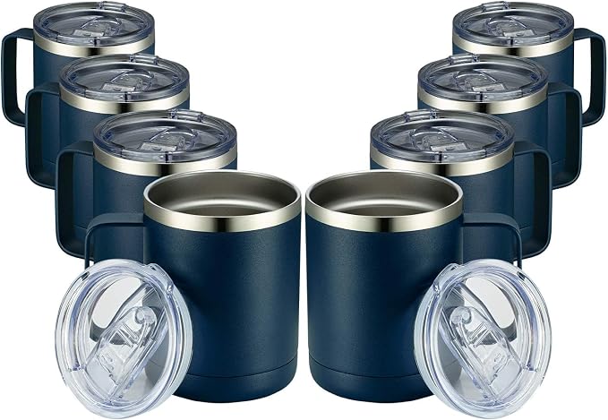 MEWAY 12oz Coffee Mug With Handle 8 Pack Bulk,Stainless Steel Insulated Travel Tumblers With Sliding Lid,Double Wall Vacuum Camping Cup for Hot & Cold Drinks Tea (Navy, 8)