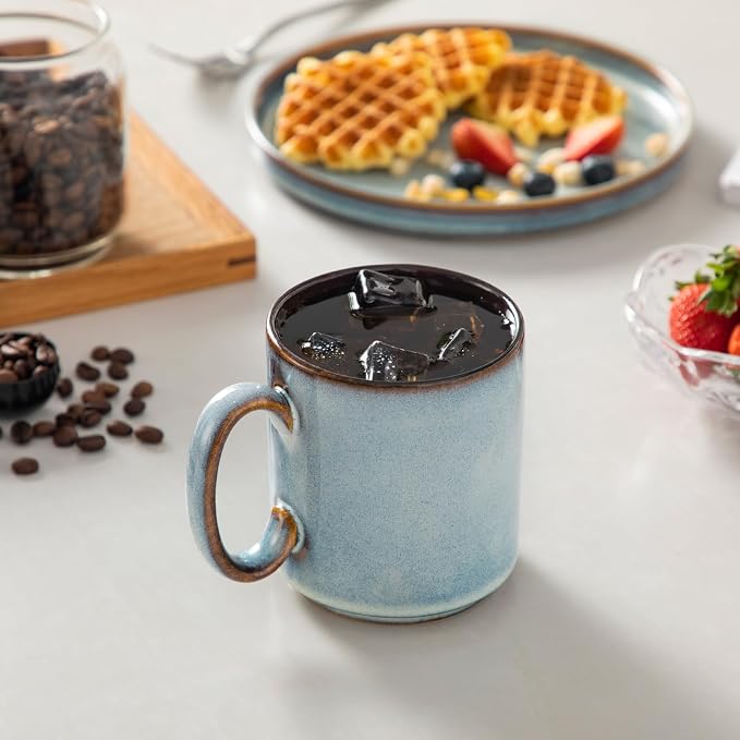 vancasso ONION Ceramic Coffee Mugs Set of 6, 16 Oz Coffee Cups for Latte, Cappuccino, Tea & Hot Cocoa, Artisan Modern Style for Coffee Bar, Home & Kitchen, Microwave & Dishwasher Safe, Light Blue Gray