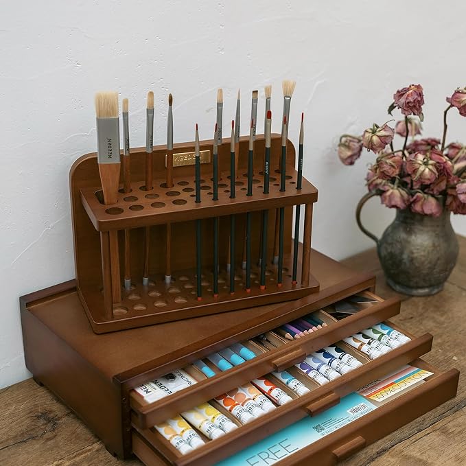 MEEDEN PRO Paint Brush Holder - Wooden Paints Brush Organizer - Paint Brushes Holder for Artist - Art Supply Storage for Desk, Arts and Crafts