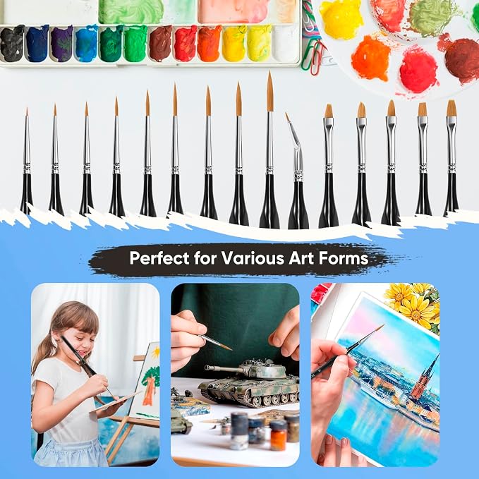 Detail Paint Brushes Set 15PCS, Miniature Paint Brushes - Fine Detailing, for Model Painting, Acrylic/Oil/Watercolor, Face