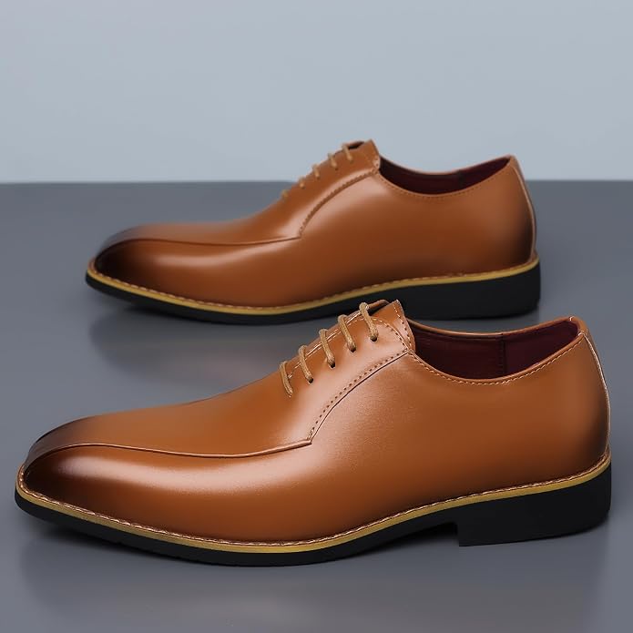 Santimon Men's Leather Dress Shoes - Oxford Lace Up Formal Business Shoes for Men - Polished Leather Dress Shoes with Low Heel