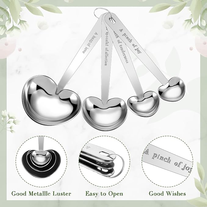 Umigy 12 Set Heart Shaped Measuring Spoon Tea Spoons Wedding Baby Shower Favors for Guests Set Heart Shape Drawstring Organza Bag Gift Tag Rope for Wedding Bridal Shower Souvenir (Silver)