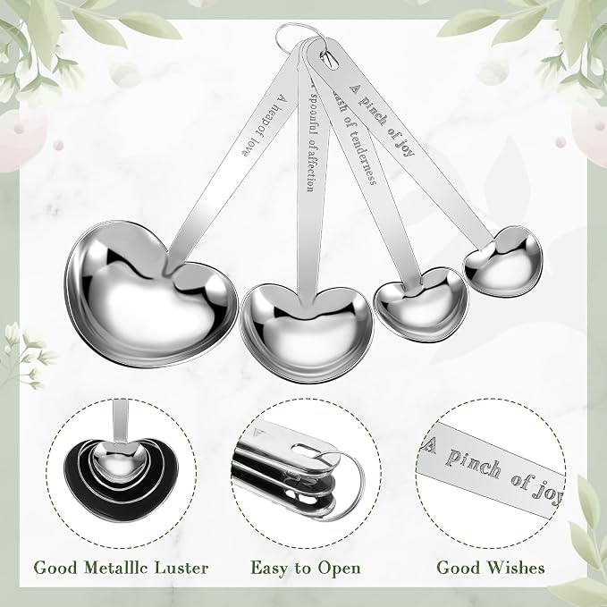 Umigy 30 Set Heart Shaped Measuring Spoon Tea Spoons Wedding Baby Shower Favors for Guests Set Heart Shape Drawstring Organza Bag Gift Tag Rope for Wedding Bridal Shower Souvenir (Silver)