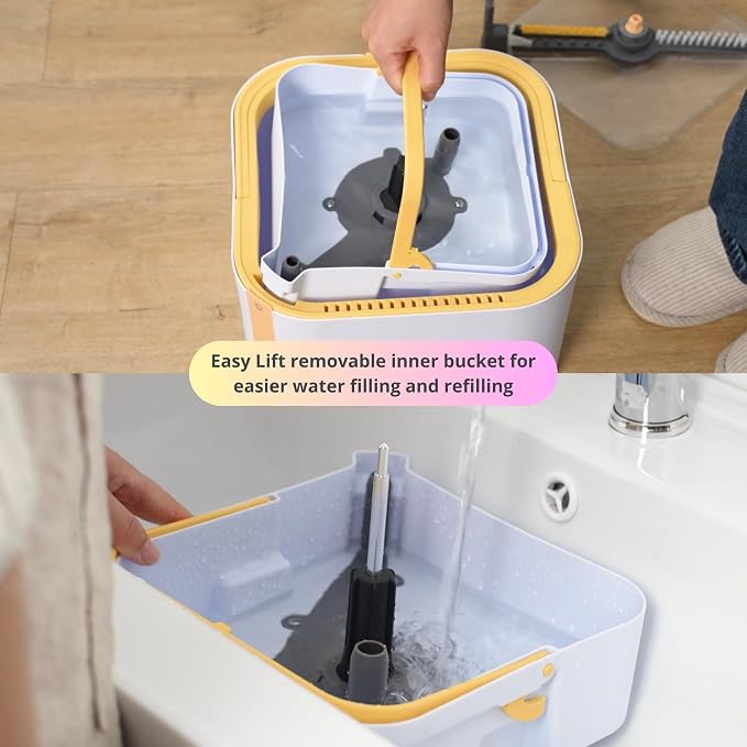 True & Tidy Square Spin Mop with Detachable Bucket, 6 Machine Washable Pads