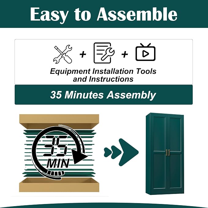 Steeloong 71"Metal Pantry Storage Cabinet with Doors & 4 Adjustable Shelves | Kitchen Pantry Cabinet,Green Kitchen Cabinet with 2 Gold Handles,Tall Cabinet for Livingroom,Pantry, Bathroom,Kitchen