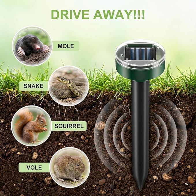 Mole Repellent Solar Powered 10 Pack Square Design – Outdoor Waterproof Pest Deterrent for Yard & Garden, Repels Mole, Gopher, Vole, Snake & Groundhog, Pet Friendly Sonic Burrowing Control
