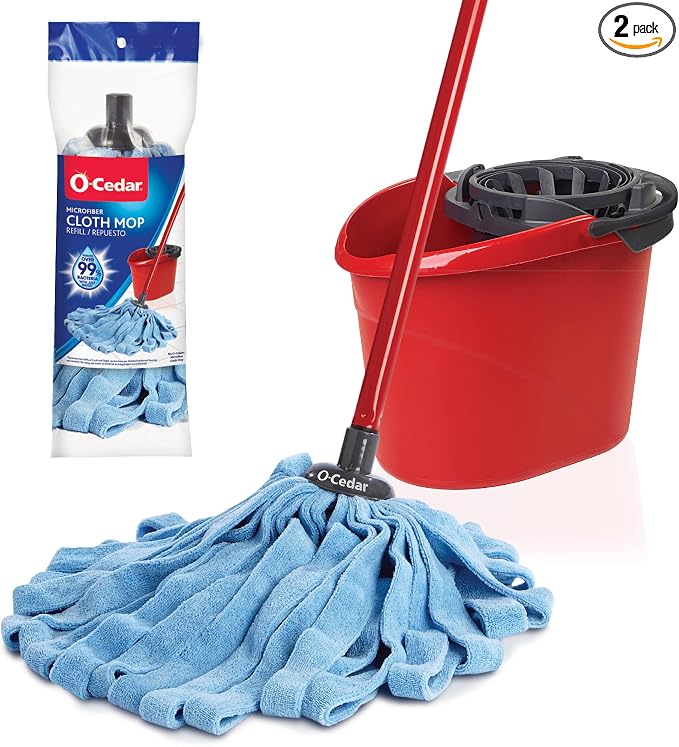 O-Cedar Microfiber Cloth Mop & QuickWring Bucket with 1 Extra Refill