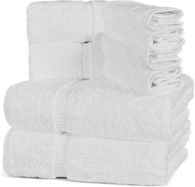 Towel Bazaar 8-Piece Towel Set, 100% Premium Cotton Turkish Towels,Luxury Towel Super Soft and Absorbent, Perfect Use for Bathroom, Shower Towels - White