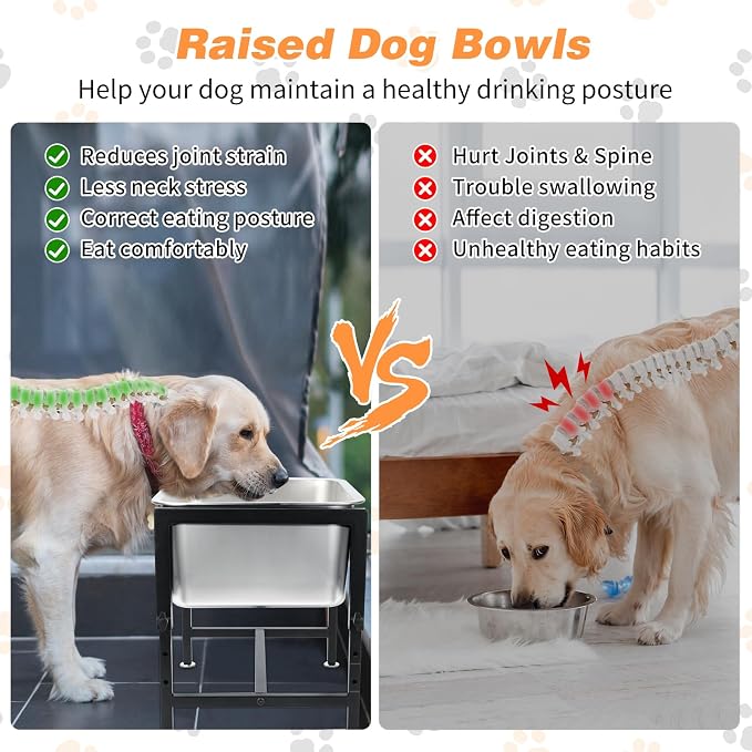 4 Gallon Elevated Dog Water Bowl, 4-Height Stand for Large Dogs | 4 Gallon Stainless Steel Bowl, 4 Heights 9.65-15.16 in, Non-Slip Feet, Indoor Outdoor Use, Easy-Clean Surface, Large Breeds