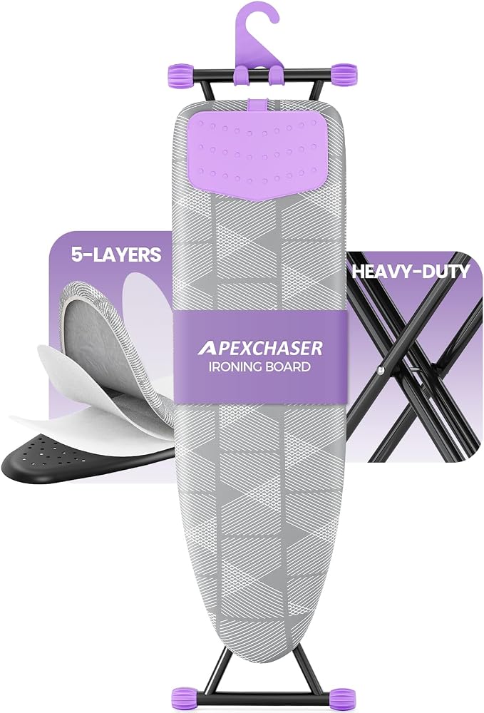 APEXCHASER Ironing Board with Iron Rest, Compact and Space Saver Iron Board, Extra Thick Cover, Height Adjustable, Wall Mount & Closet Hanger 13x43 Grey