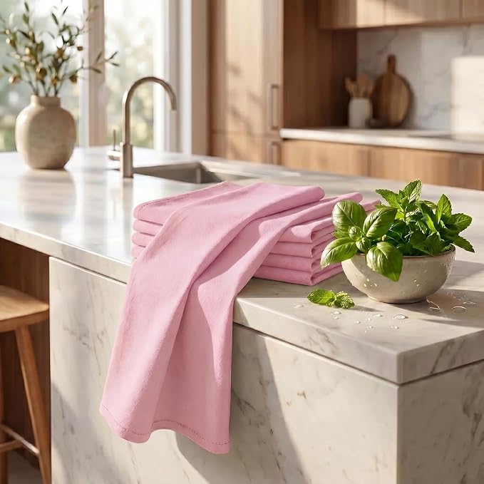 Urban Villa Kitchen Towels 100% Cotton Dish Towels for Kitchen(Set of 6) 20”x30” Dish Cloths Highly Absorbent Kitchen Linen Set with Hanging Loop Perfect for Drying Dishes Cleaning Hand Towels – Pink
