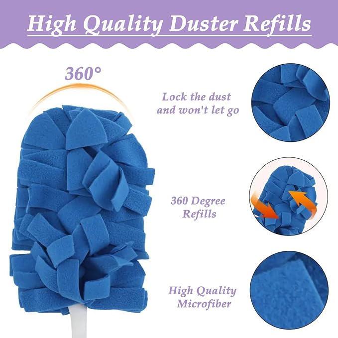 Reusable Chenille Microfiber Dust Duster, 2026 New Electrostatic Fleece Refills with Extendable Handle for Furniture, Electronics, Blinds, Car Interior – Lightweight, Washable (2handles+10refills)