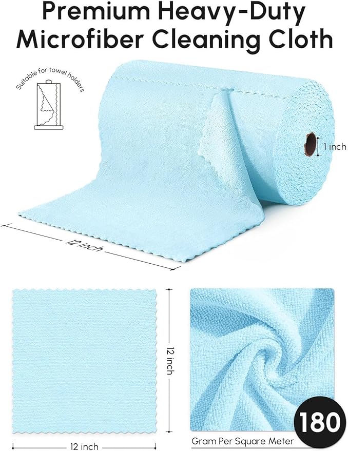 Microfiber Cleaning Cloths Roll, 75 Pack Tear Away Microfiber Towels Roll, 12" x 12" Lint Free Rags, Reusable Cleaning Cloths, Washable, Scratch Free,Ultra Absorbent Dish Rags(Blue)