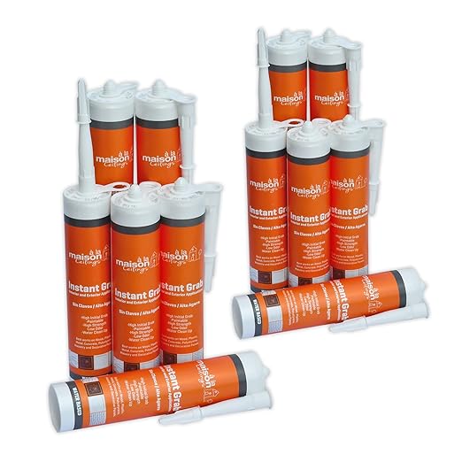 À LA MAISON CEILINGS Instant Grab - Ceiling Tile Wall Panel & Crown Molding Adhesive - High-Strength Water-Resistant Glue for Indoor/Outdoor Use - Easy-Apply Quick-Bond Formula (12-Pack)