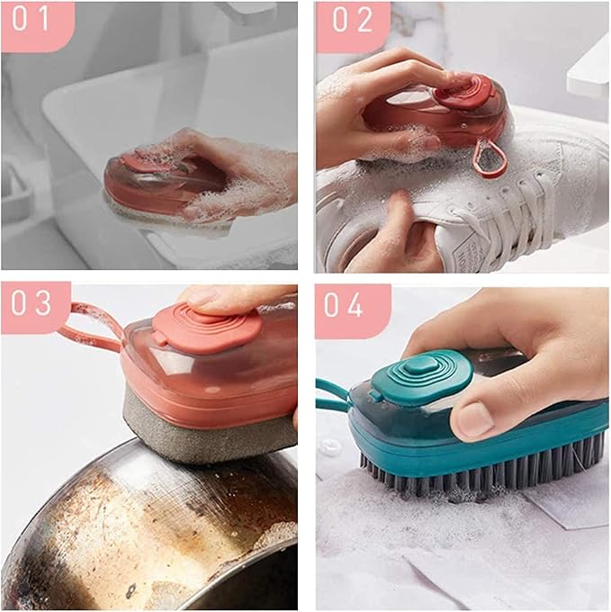 Plastic Refillable Liquid Adding Kitchen Dish Washing Pot Scrub Cleaning Brush for Home Cleaning Soft Bristle Laundry Shoes Cleaning Brush (1Pcs)