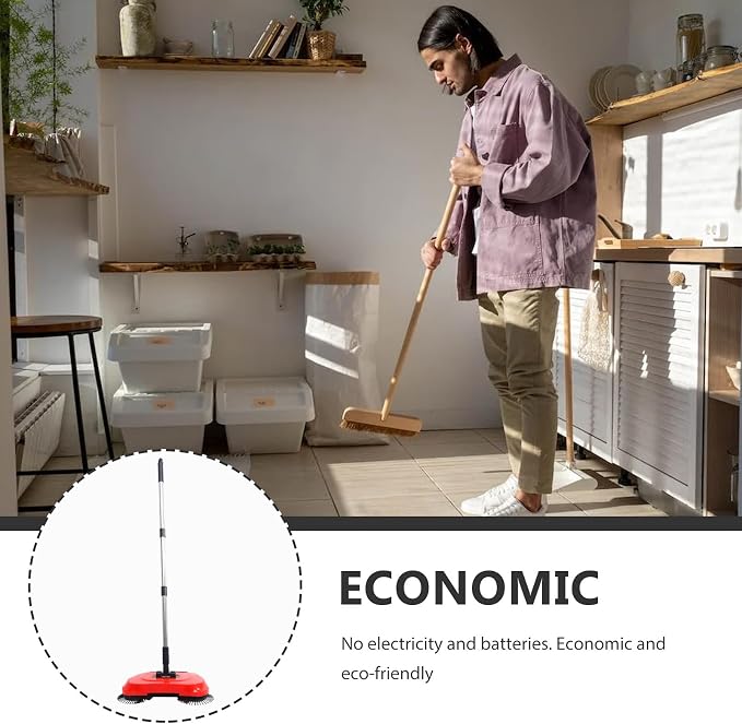 PRETYZOOM Hand Push Sweeper 3-in-1 Rotating Broom Dustpan Floor Cleaner with Adjustable Handle for Hardwood Tile Marble Floors