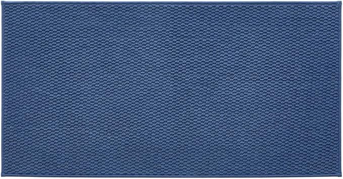 TYUU Bathroom Rugs Non Slip Washable, Super Absorbent Thin Bath Mat Quick Dry Low Pile Bathroom Rug, Navy Blue 24"x47"