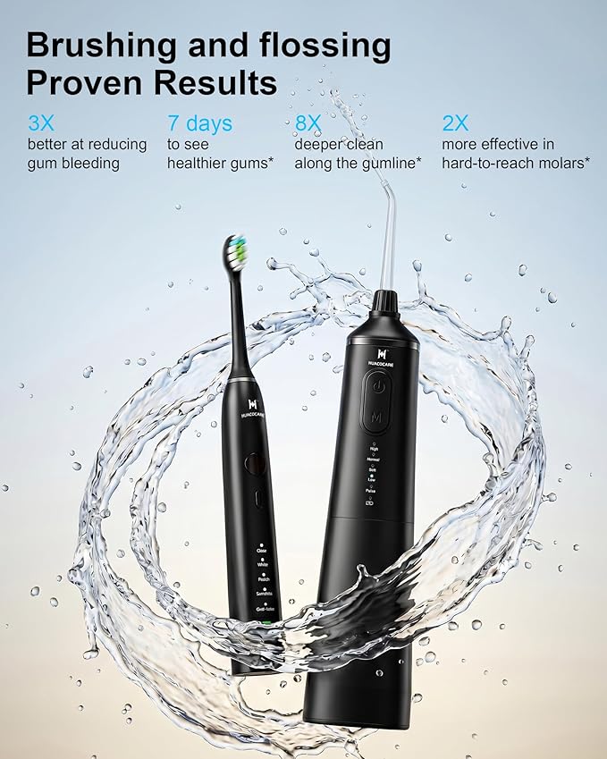 Upgraded Pro Dental Care Kit: 5-Mode Water Flosser & 50,000 VPM Sonic Electric Toothbrush | Premium Oral Clean Set with Enhanced Cleaning Modes, Larger Tank & Refined Design for Advanced Gum Health