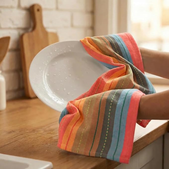 Urban Villa Kitchen Towels Cotton Dish Towels 20”x30” (Set of 6) Red Multi