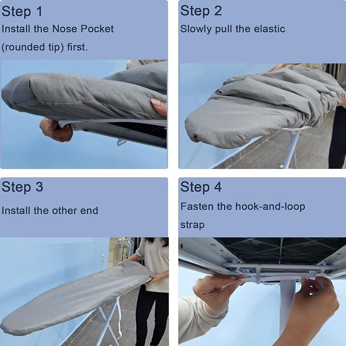 VividPaw Ironing Board Cover and Pad, Standard Size 15x54, Thick Padding, Elastic Edge, Silicone Coated, Resist Scorching, Adjustable Fastener, Heavy Duty Padded Iron Board Covers (Grey)