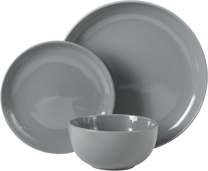 Gibson Home Rockaway 12 Piece Plates and Bowls Matte Outside/Shiny Inside Glaze Service for 4 Dinnerware Set - Blue - Dishwasher and Microwave Safe