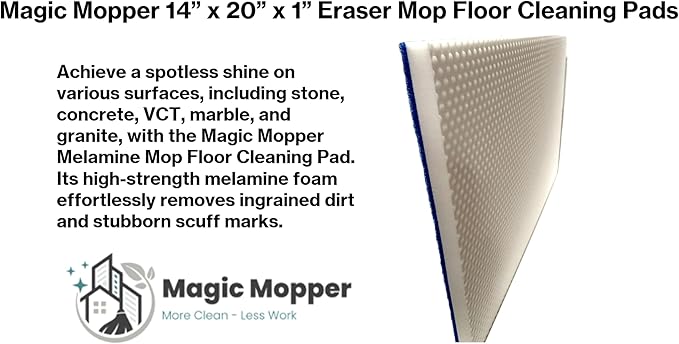 Eraser Mop Floor Cleaning Pads – 14″ x 20″ (5 Pack) | Commercial-Grade Melamine Sponge Mop Pads for Floors, Tile & Grout | Durable, Versatile for Deep Cleaning