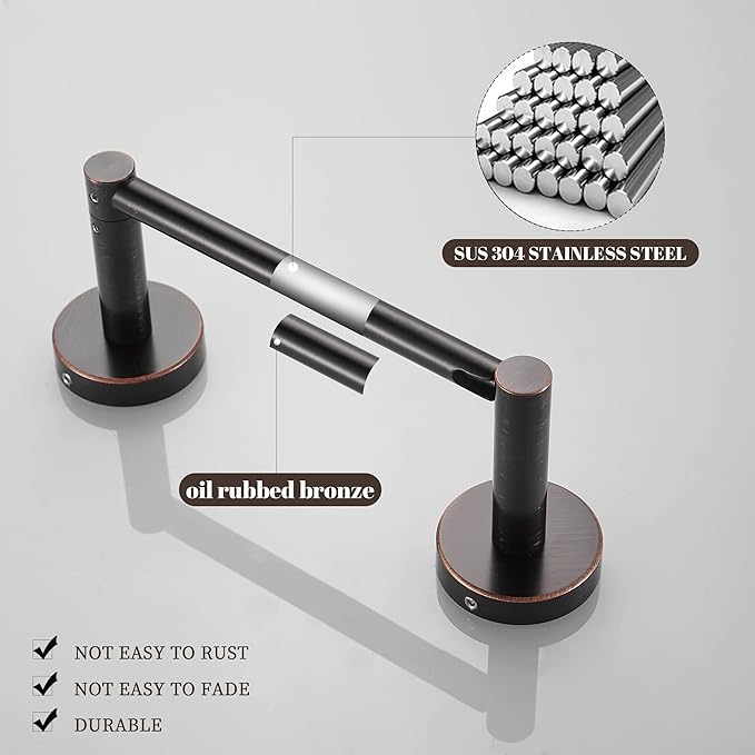Bronze Bathroom Hardware Set, Oil Rubbed Bronze Toilet Paper Holder Towel Ring Robe Hooks Wall Mount Hand Towel Holder Bath Accessories Stainless Steel, 3 Pieces