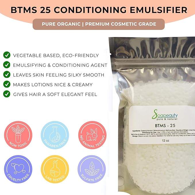 Soapeauty BTMS 25% - 12 oz - Behentrimonium Methosulfate Cetearyl Alcohol 25% Conditioning Emulsifier | Ingredient for Hair Care, Skin Care, Leave-in Treatment Products | 12 oz