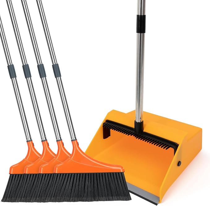 4 Pack Heavy-Duty Angle Broom and Large Commercial Dustpan