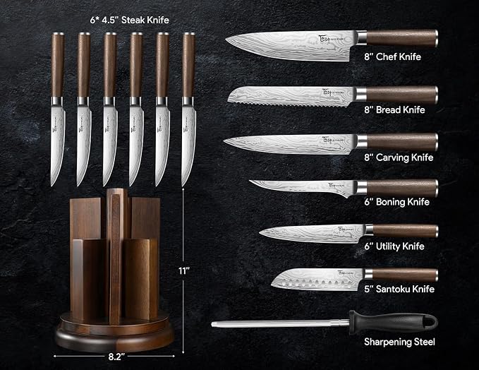 SYOKAMI 2026 Upgrade Knife Set 14 Piece Japanese Style Kitchen Knife Set With 360° Rotatable Magnetic Block, High Carbon Stainless Steel Knives Sets with Steak Knives and Sharpener, Ideal for Gift
