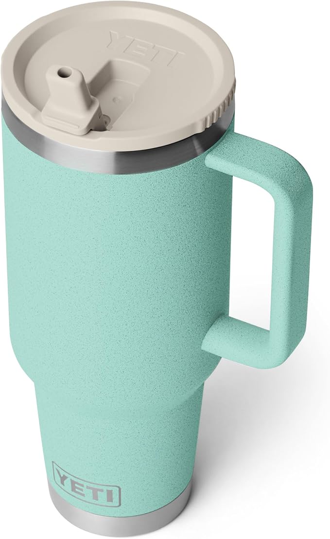 YETI Rambler 40 oz Travel Mug with Flip Straw Lid – Stainless Steel, Vacuum Insulated, Leakproof, Cup Holder Friendly, Sea Stone
