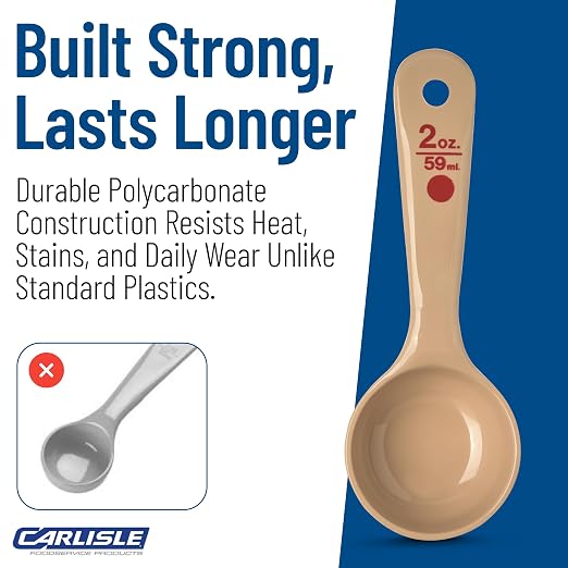 Carlisle FoodService Products CFS 432406 Solid Short Handle Portion Control Spoon, 2 oz, Beige (Pack of 12)