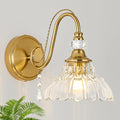 1 Piece Vintage Wall Sconce, 1-Light Brushed Gold Finish Wall Sconce with Hanging Crystal Accents and Flower-Shaped Clear Shades for Bathroom Bedroom Living Room,Vintage Vanity Light