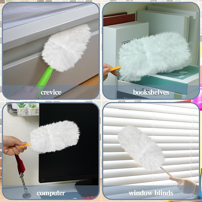 Vesici 100 Pcs Duster Refills Compatible with Swiffer Dusters Bulk Disposable Replacement Thickened with 1 Handle Heavy Duty for Cleaning, Office (White)