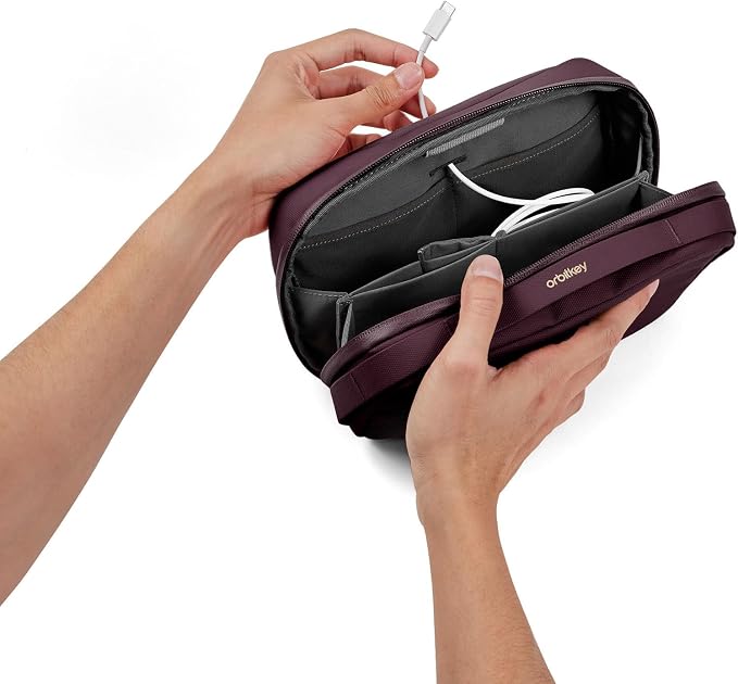 Orbitkey 2-in-1 Tech Accessory Pouch with Detachable Slim Sleeve – Travel Electronics Organizer for Cables, Chargers, Earbuds, Power Bank – Compact Gadget Bag & Portable Tech Storage Case (Plum)
