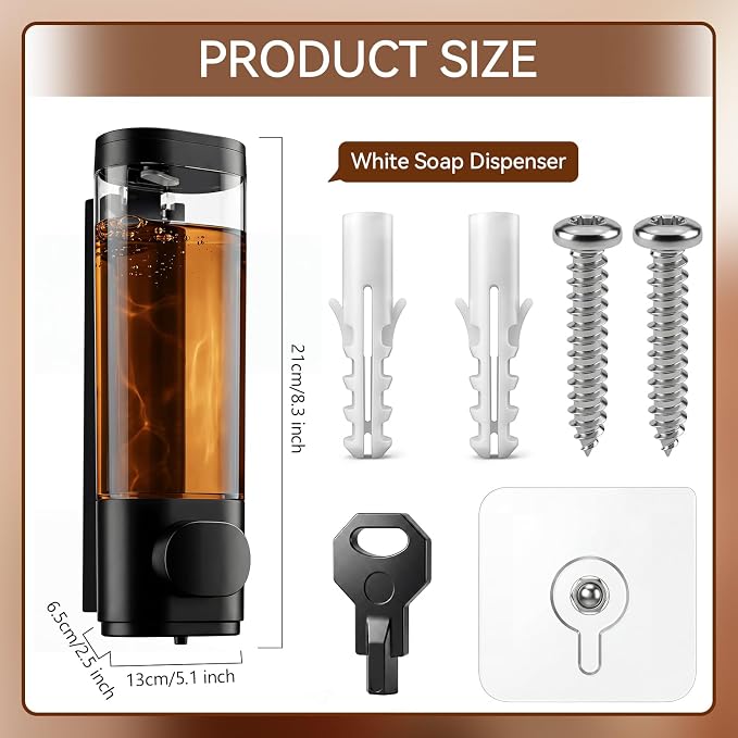Junkin 4 Pcs Manual Bathroom Wall Mounted Soap Dispenser, 300ml Black Kitchen Bathroom Commercial Shower Clear Refillable Soap Dispenser Clear Plastic Refillable Liquid Lotion Pump and Organizer