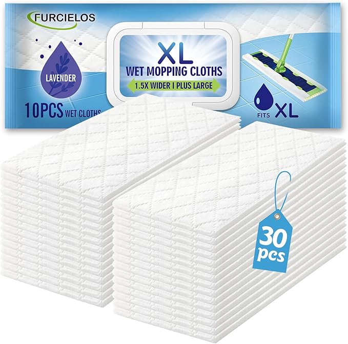 30 Count XL Heavy Duty Wet Mopping Cloths Refill Compatible with Swiffer Sweeper XL Mop, Disposable Wet Pads Refill X-Large Size for Multi-Surface Floor Cleaning, Lavender Scent