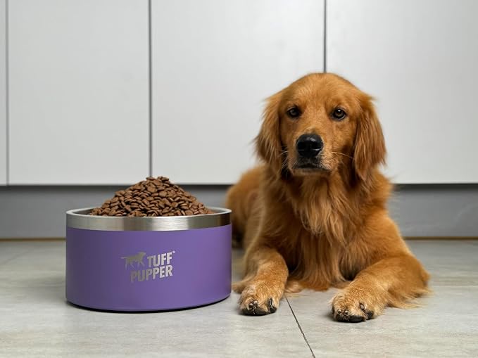 Tuff Pupper Heavy Duty Insulated Dog Bowl | Double Wall Stainless Steel Dog Food Dish | Non-Slip Spill Proof Dishwasher Safe Cat Bowl | Water Dish for Feeding Large Medium Small Pets (188oz, Purple)