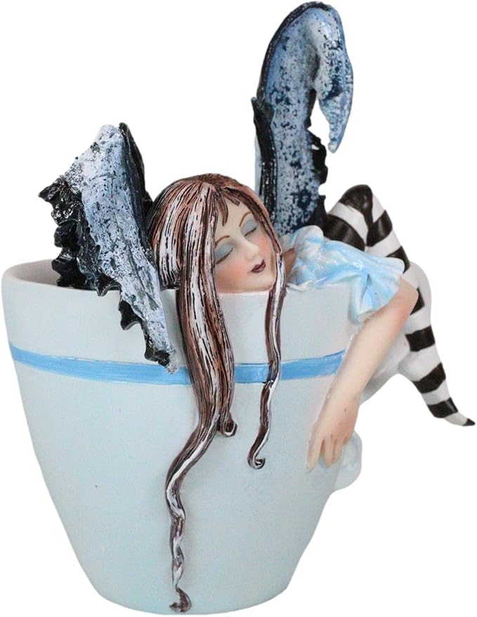 Ebros Gift Amy Brown Teacup Latte Coffee Drunk Fairy Figurine Fantasy Mythical Faery Magic Watercolor Collectible Decor Statue Gift Ideas for Women Teen Girls Fairy Garden DIY Art Centerpiece