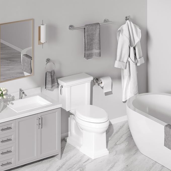 USHOWER Brushed Nickel Bathroom Hardware Set, Modern 18-Inch Towel Bar Set Wall Mounted, Durable SUS304 Stainless Steel Bathroom Accessories Set, 8-Piece