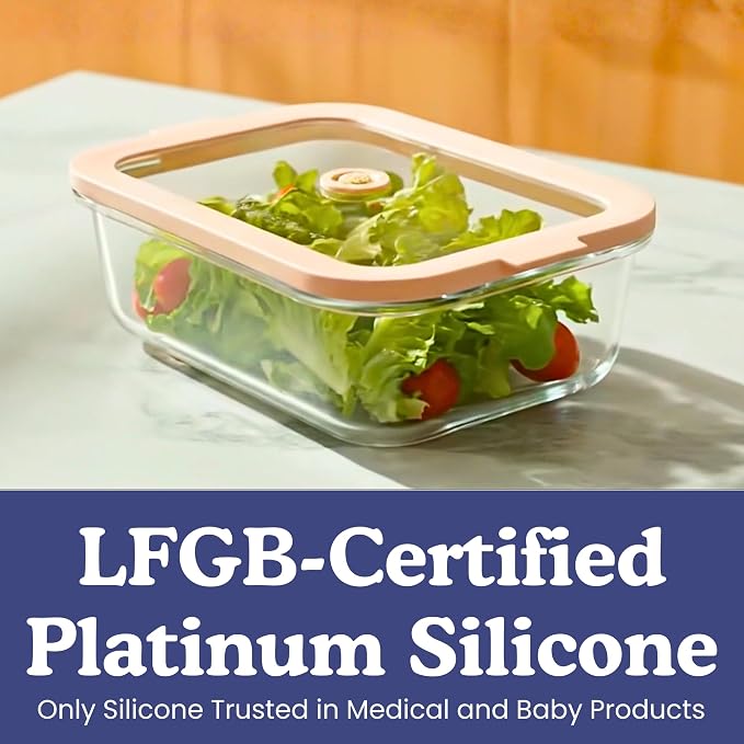 Non-Toxic Glass Food Containers with Lids, 4-Pack, 21 oz, Airtight, Gray | Plastic & BPA free. Glass body, glass lid & platinum silicone seal. Airtight & leakproof. Freezer & microwave safe.