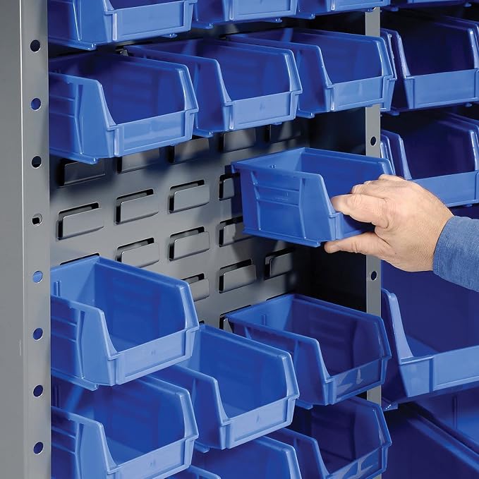 Global Industrial Deep Door Bin Cabinet, Includes 132 Blue Plastic Bins | Padlockable Steel Cabinet, 38"W x 24"D x 72"H, For Tool and Parts Storage, Assembly Required
