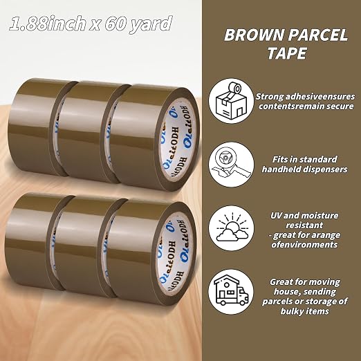 Oleitodh 36 Rolls Brown Packing Tape with Dispenser, 1.88" x 60 yd Heavy Duty Shipping Tape Bulk, 2.6 Mil Tan Carton Sealing Tape Refills for Moving Boxes, Mailing, Warehouse Packaging