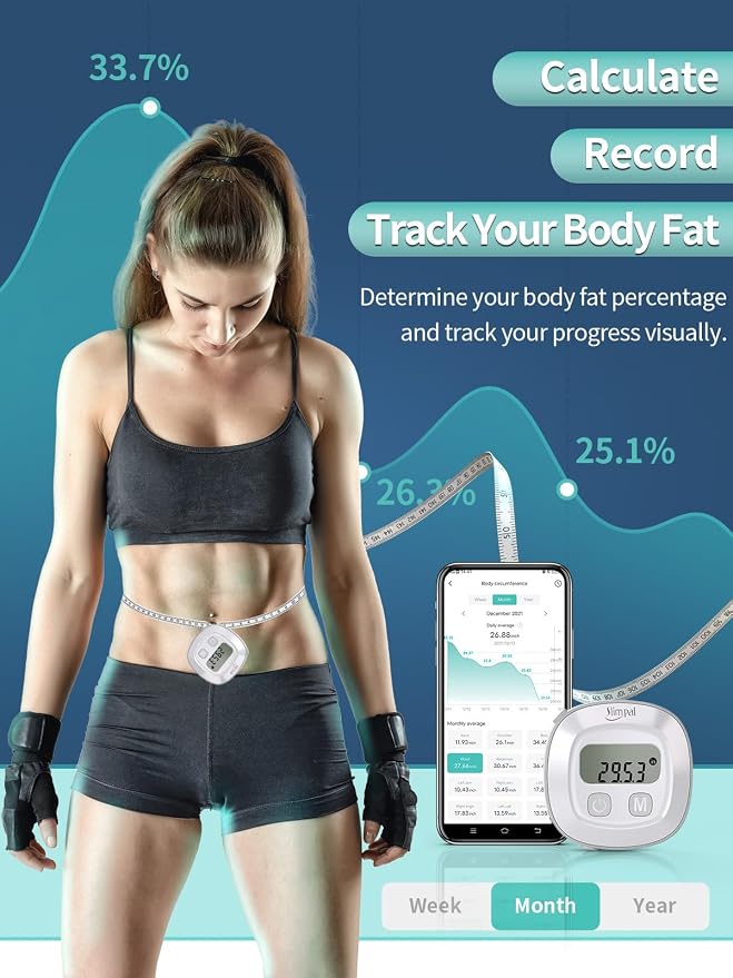 Slimpal Smart Body Measuring Tape, Digital Tape Measure for Weight Loss | Bluetooth Body Tape Measure with App, Retractable Waist Hip Bust Arm Measuring Tape for Body Fat BMI Fitness Tracking