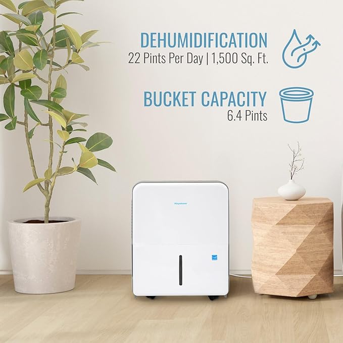 Keystone Energy Star 22-Pint Portable Dehumidifier for Large Rooms up to 1,500 Sq.Ft. with Auto-Shutoff & Timer, Quiet and Moisture Absorber For Basement, Garage, Living Room