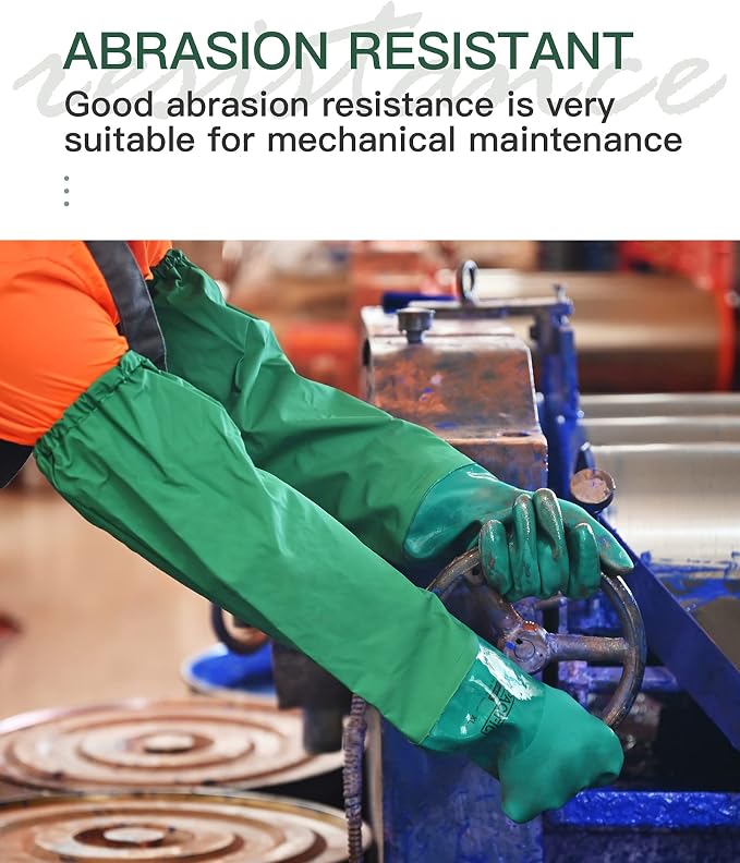 PACIFIC PPE 26" Rubber Chemical Resistant Gloves, PVC Reusable, Heavy Duty Waterproof With Cotton Liner, Anti-skid, Acid-alkali and Oil Resistant, X Large